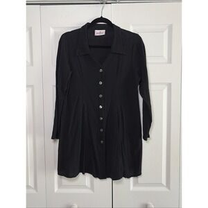 CottonWays Gauze Button Down Tunic Womens Size 1 Black Boho Lagenlook Cotton